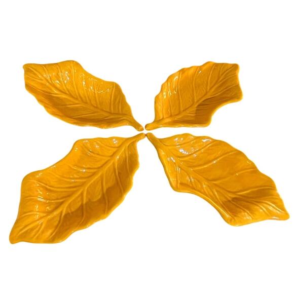 Vintage California Pottery Leaf Dish – CALIF. USA 48 Yellow Ceramic Fall Decor - Picture 2 of 12